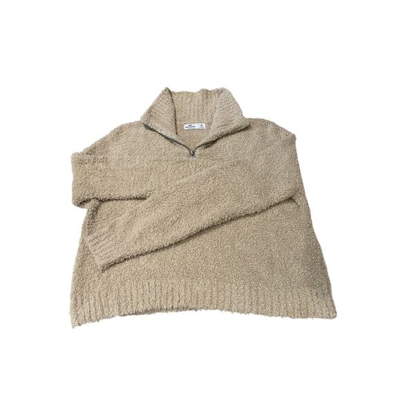 Hollister 1/4 Zip Sweater Women's Medium Beige High-Neck LS Soft Plush Cozy - Picture 4 of 4